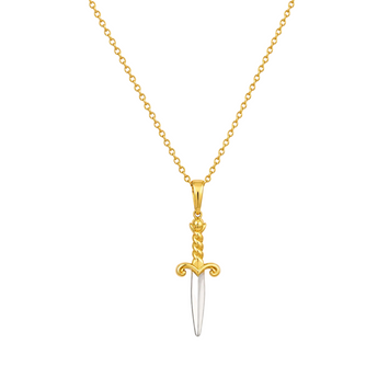 Real Gold 2 Color Dagger Knife Charm Blade Pendant With Holo Rolo Chain Necklace 1392 CWP 1902