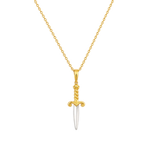 Real Gold 2 Color Dagger Knife Charm Blade Pendant With Holo Rolo Chain Necklace 1392 CWP 1902