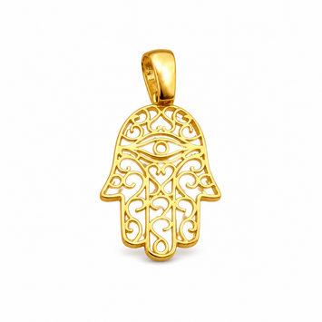 Real Gold Filigree Hamsa Hand Evil Eye Penant 0314 P 2038