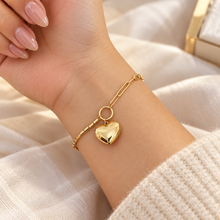 Real Gold 3D Dangler Plain Heart Paper Clip Link Bracelet (19 C.M) 4620 BR1900