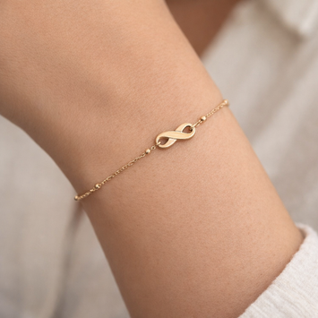 Real Gold Infinity with Beads 1.5 MM Adjustable Size Bracelet 0494 (19 C.M) BR1809