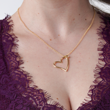 قلادة قلب كبير ثلاثية الأبعاد من الذهب الحقيقي مع سلسلة رولو مجوفة CWP 1671 5724 