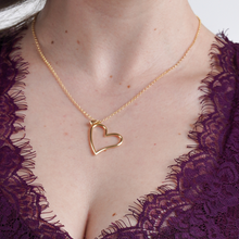 قلادة قلب كبير ثلاثية الأبعاد من الذهب الحقيقي مع سلسلة رولو مجوفة CWP 1671 5724 