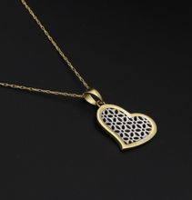 Real Gold 2C Net Heart Necklace 001 - 18K Gold Jewelry