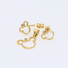 Real Gold Mickey Earring Set + Pendant 0640 - 18K Gold Jewelry