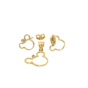 Real Gold Mickey Earring Set + Pendant 0640 - 18K Gold Jewelry