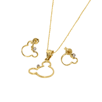 Real Gold Mickey Earring Set + Pendant + Chain 0640 - 18K Gold Jewelry