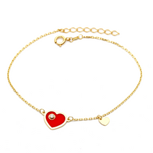 Real Gold Red Heart Dangler Bracelet 7047-111 BR1441