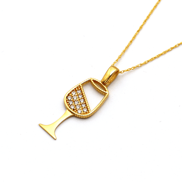 Real Gold Champagne Glass Necklace 0041 CWP 1764