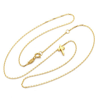 Real Gold 3D Movable Cross Adjustable Size Necklace 5198 /111 N1227 + Free Liquid Lipstick - 18K Gold Jewelry