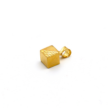 Real Gold 3D Cube Half Lined Half Glittering Pendant P 1640 - 18K Gold Jewelry