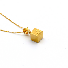 Real Gold 3D Cube Half Lined Half Glittering Necklace CWP 1640 - 18K Gold Jewelry