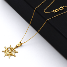 Real Gold Round Wheel Anchor Necklace 0186 CWP 1785