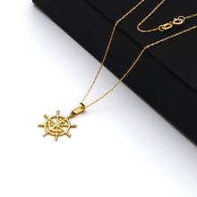 Real Gold Round Wheel Anchor Necklace 0186 CWP 1785