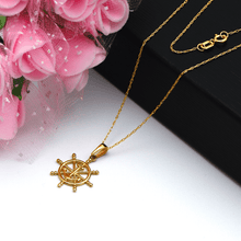 Real Gold Round Wheel Anchor Necklace 0186 CWP 1785