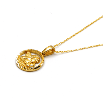 Real Gold Round Small Angel Necklace 0407 CWP 1804