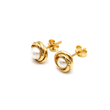 Real Gold Pearl Round Stud Earring Set 0386 E1758