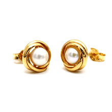 Real Gold Pearl Round Stud Earring Set 0386 E1758