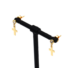 Real Gold Plain Cross Stone Hanging Stud Earring Set 0107 E1762