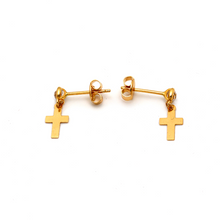 Real Gold Plain Cross Stone Hanging Stud Earring Set 0107 E1762