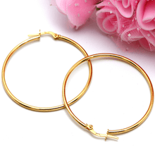 Real Gold Round Plain Loop Earring Set ( 4 cm ) 5503 E1767