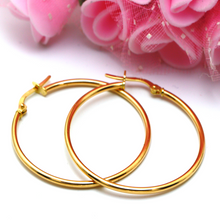 Real Gold Round Plain Loop Earring Set ( 3 cm ) 5501/2 E1769