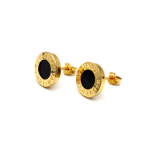 Real Gold GZBV Round Black Luxury Earring Set 0060/1PK E1782