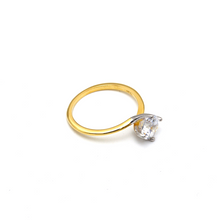 خاتم حجر سوليتير بسيط بلونين من الذهب الحقيقي R1981  0016 (مقاس 6.5)