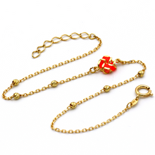 Real Gold 3D Red Flower With Beads Ball Bracelet 7765 BR1495