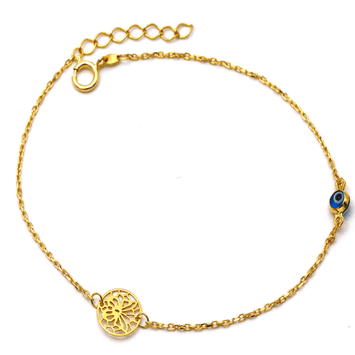Real Gold Butterfly Round Evil Eye Adjustable Size Bracelet (19 C.M) 0737-VI BR1496