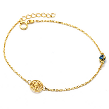 Real Gold Butterfly Round Evil Eye Adjustable Size Bracelet 0737-VI BR1496
