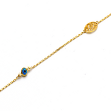 Real Gold Evil Blue Eye and Flower Bracelet 0736-IV-EE BR1393
