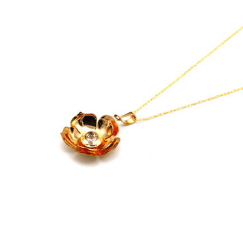 Real Gold 3D Flower Cup With Center Stone Necklace 0918 CWP 1848