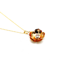 Real Gold 3D Flower Cup With Center Stone Necklace 0918 CWP 1848