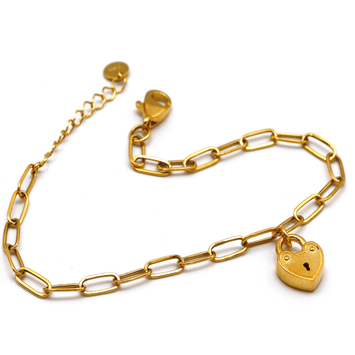 Real Gold Paper Clip With Dangler Heart Lock 3.5 M.M Bracelet (19 C.M) 1426 BR1508