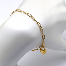 Real Gold Paper Clip With Dangler Heart Lock 3.5 M.M Adjustable Size Bracelet 1426 BR1508