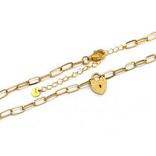 قلادة قفل قلب متدلى مع مشبك ورقي من الذهب الحقيقي بقطر ( 3 ملم ) وحجم قابل للتعديل 1426 -IX N1336