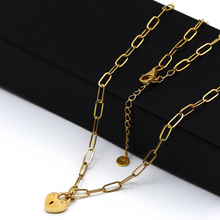 قلادة قفل قلب متدلى مع مشبك ورقي من الذهب الحقيقي بقطر ( 3 ملم ) وحجم قابل للتعديل 1426 -IX N1336
