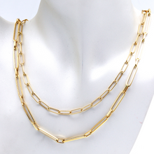 Real Gold Dual layer Detachable Big Paper Clip Link Chain Adjustable Size Necklace 1388 N1337