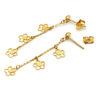 Real Gold 3 Flower Hanging Drop Stud Earring Set 6035 E1790