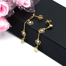 Real Gold 3 Flower Hanging Drop Stud Earring Set 6035 E1790