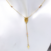 Real Gold 3D 3 Color Cross Rosary Choker Necklace 0308 N1342