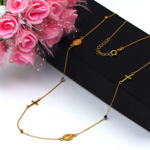 Real Gold 3 Color Cross Rosary Necklace 0232 N1343