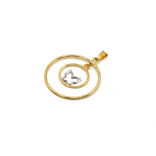 قلادة معلقة على شكل فراشة دائرية مزدوجة اللون من الذهب الحقيقي 1510-YW P 1852