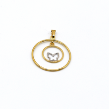 Real Gold 2 Color Dual Round Butterfly Hanging Pendant 1510-YW P 1852