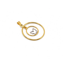 قلادة معلقة على شكل فراشة دائرية مزدوجة اللون من الذهب الحقيقي 1510-YW P 1852