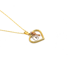 Real Gold 3 Color Heart Key Lock Necklace 1494-TC CWP 1853