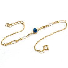 Real Gold Evil Eye Paper Clip Adjustable Size Bracelet 1448-V BR1518