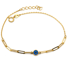 Real Gold Evil Eye Paper Clip Adjustable Size Bracelet 1448-V BR1518