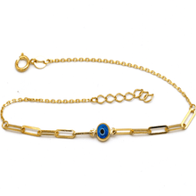 Real Gold Evil Eye Paper Clip Adjustable Size Bracelet 1448-V BR1518